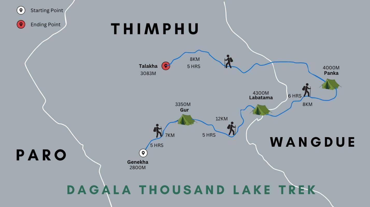 9 DaysDagala Thousand Lake Trek Map