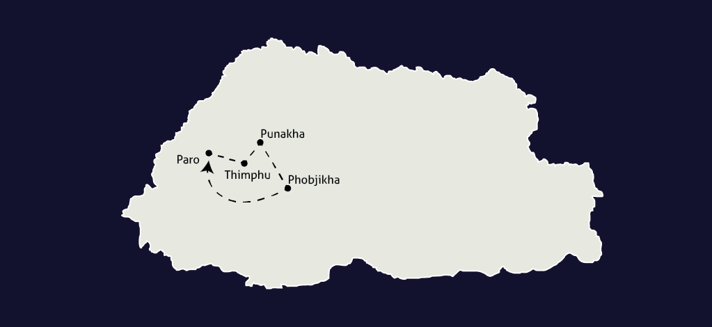 8-Day Bhutan in the Clouds Map